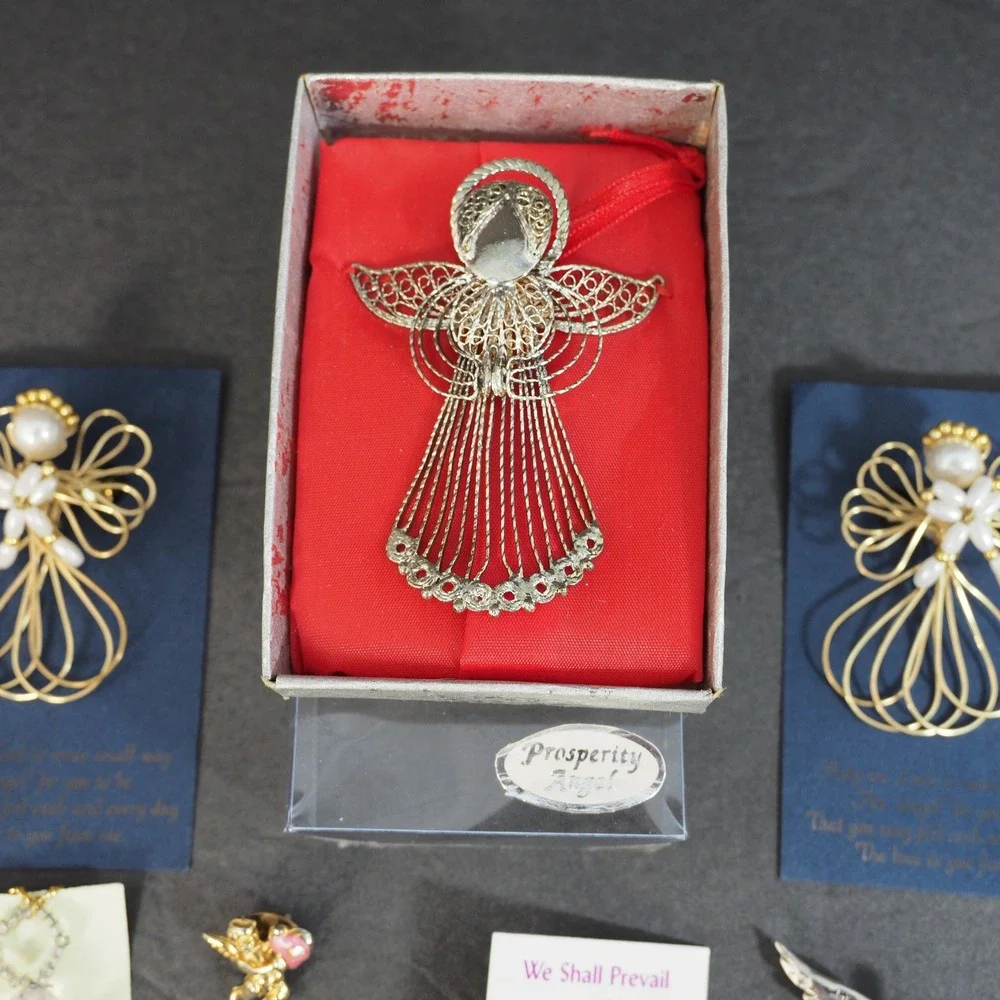 Vintage Angel Pin Brooch Lot Gold Silver Tones Ornaments Religious Holiday USA